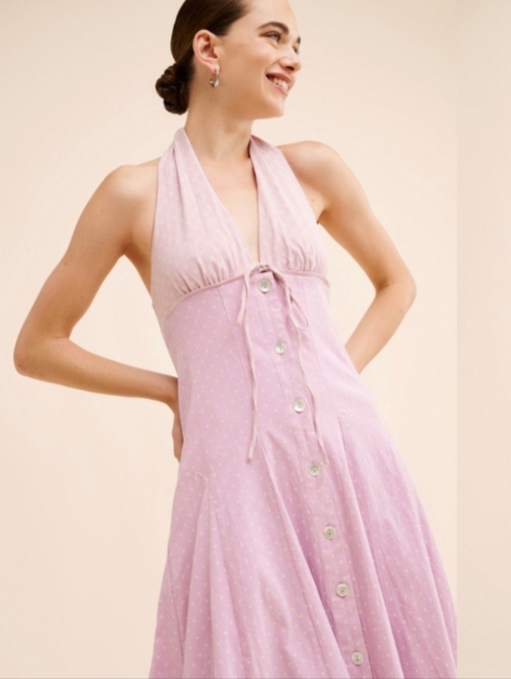 Free People Stelladonna Halter Midi Dress Button Front